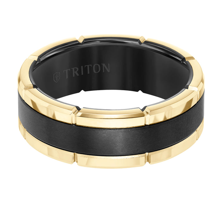 8MM Rose Tungsten Carbide Flat Comfort Fit Band W/Brush Center & Bright Rims