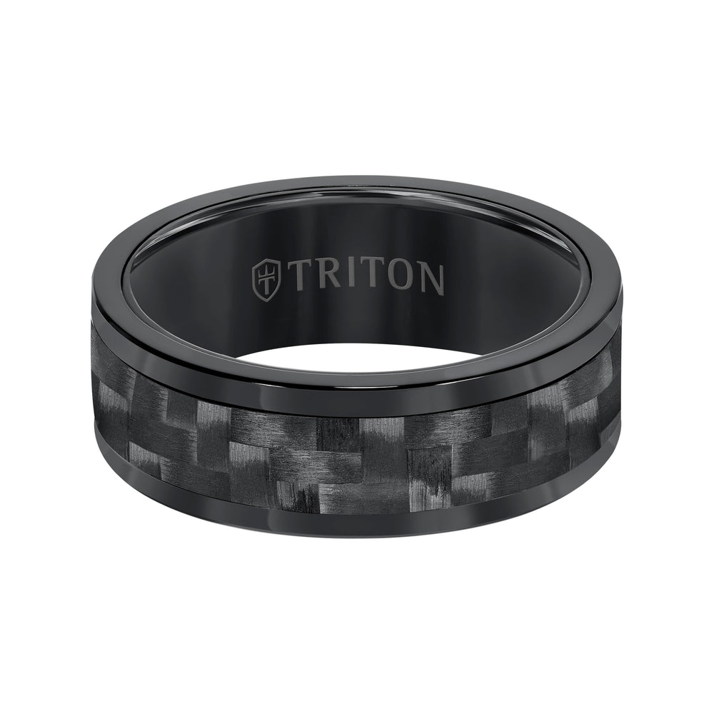 8MM Comfort Fit Black Tungsten Carbide with Black 3K Carbon Fiber Insert Center & Bright Rims