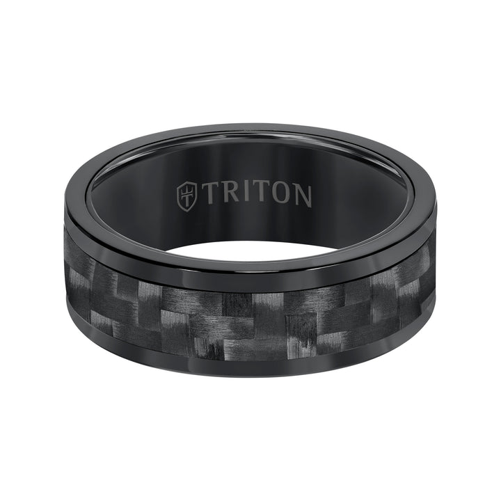 8MM Comfort Fit Black Tungsten Carbide with Black 3K Carbon Fiber Insert Center & Bright Rims