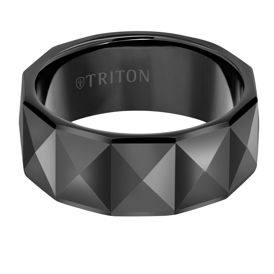 7mm White Tungsten Band with Faceted Pyramid Pattern