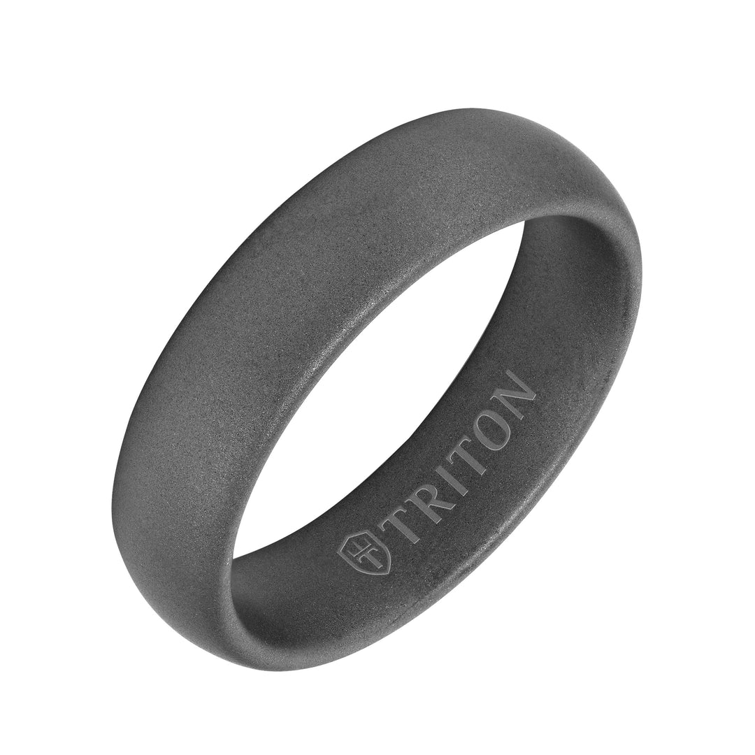 6mm Grey Tungsten Carbide Ring with Light Sandblasted Finish and Rolled Edge