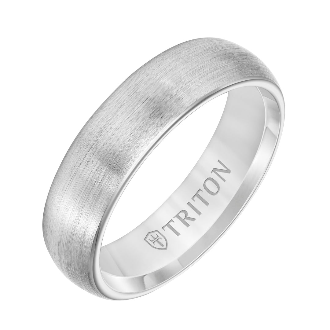6mm White Tungsten Carbide Ring with Satin Finish and Rolled Edge