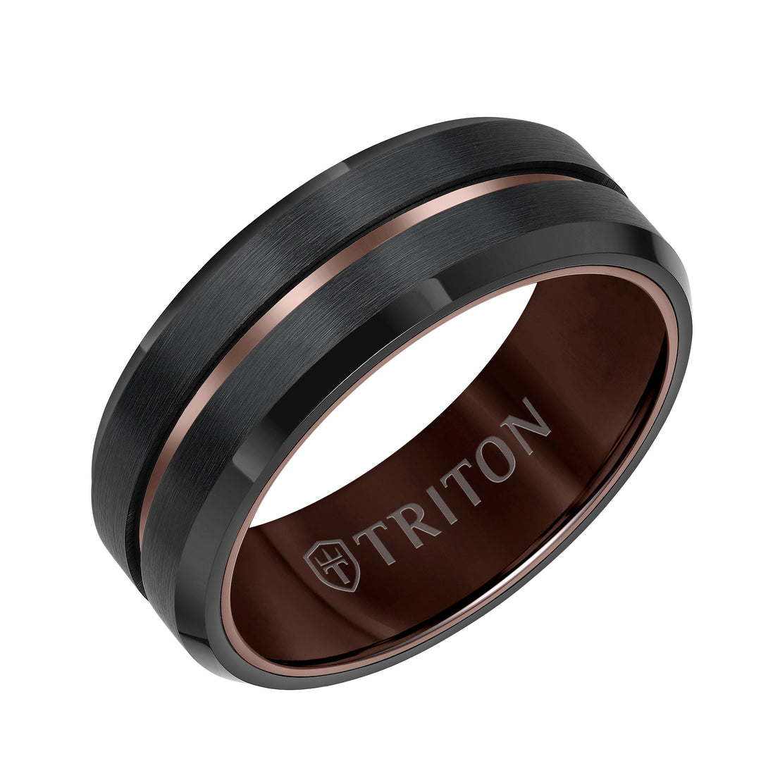 8MM Espresso Tungsten Carbide Ring - Satin Finish with Center Line