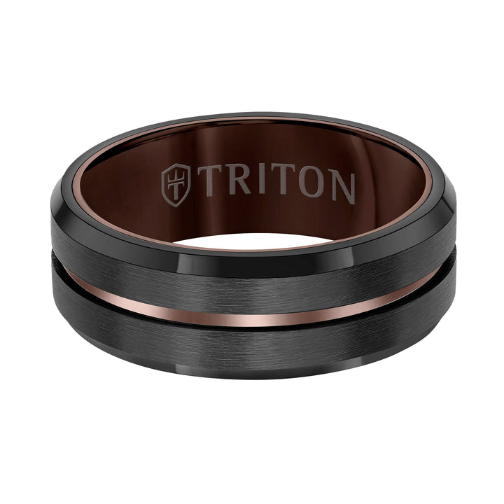 8MM Espresso Tungsten Carbide Ring - Satin Finish with Center Line