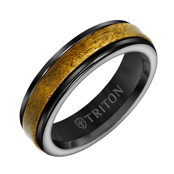 8mm White Tungsten Carbide Ring with Wood Center and Round Edge