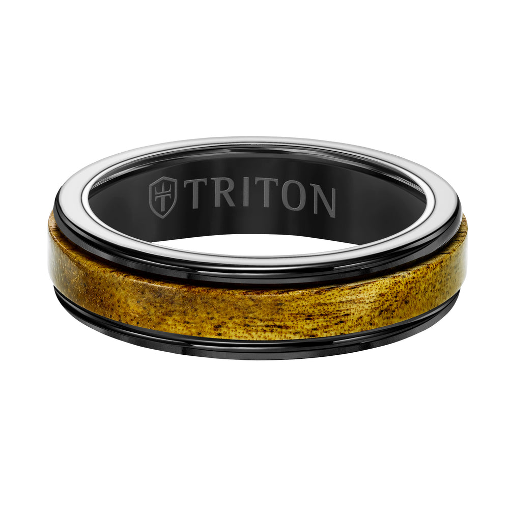 8mm White Tungsten Carbide Ring with Wood Center and Round Edge