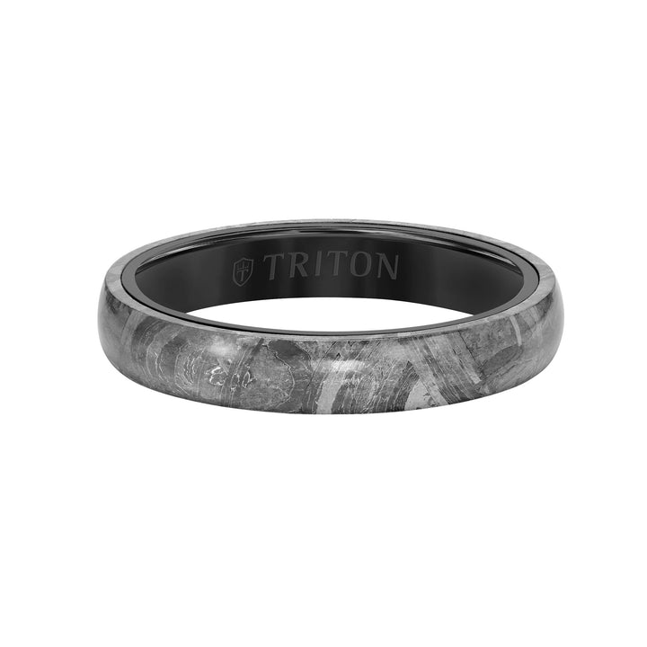 4MM Black Tungsten Carbide Ring - Meteorite Low Dome with Flat Edge