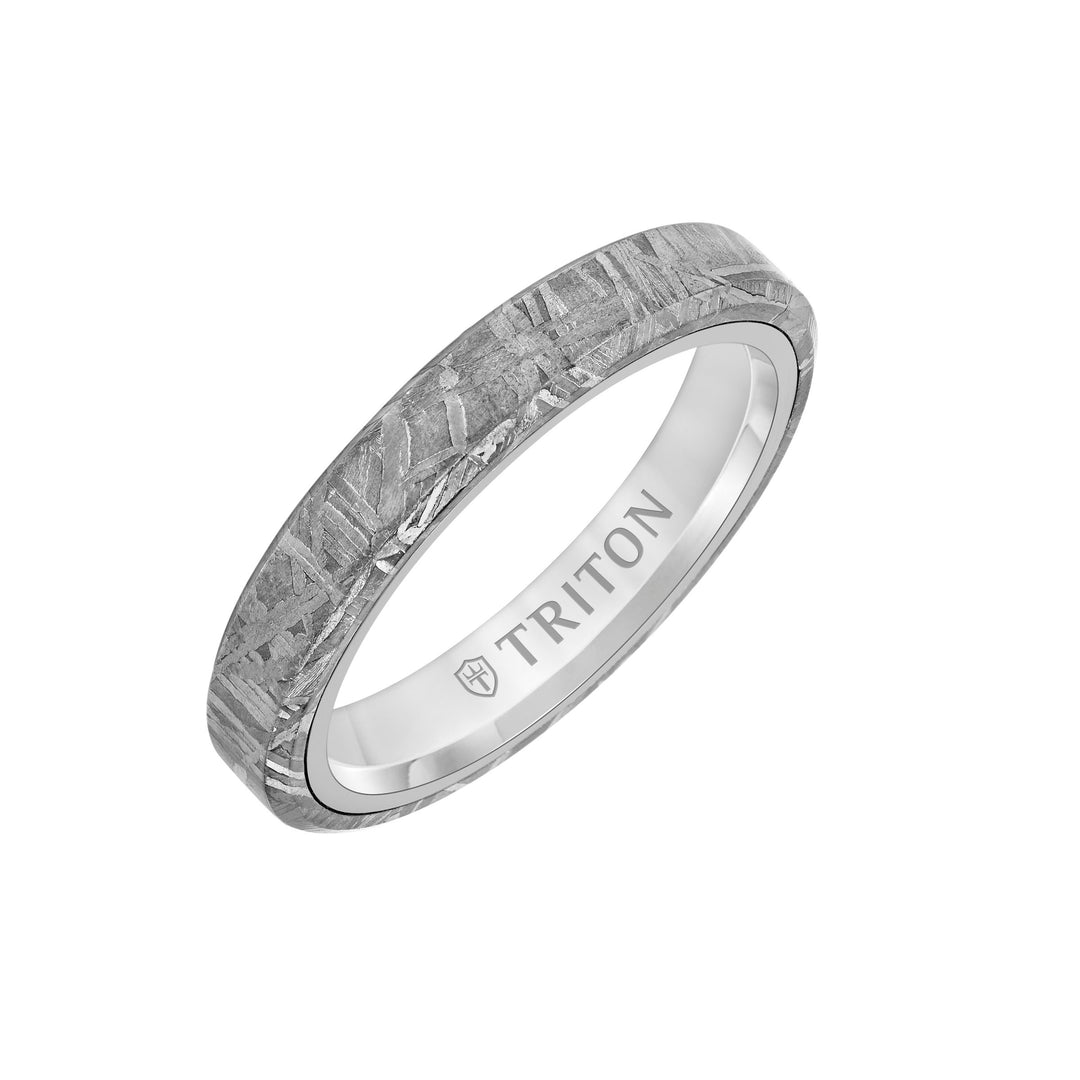 11-6138WCM4-G.00 - Goldman - 4MM Tungsten Carbide Ring - Meteorite Flat Profile with Bevel Edge