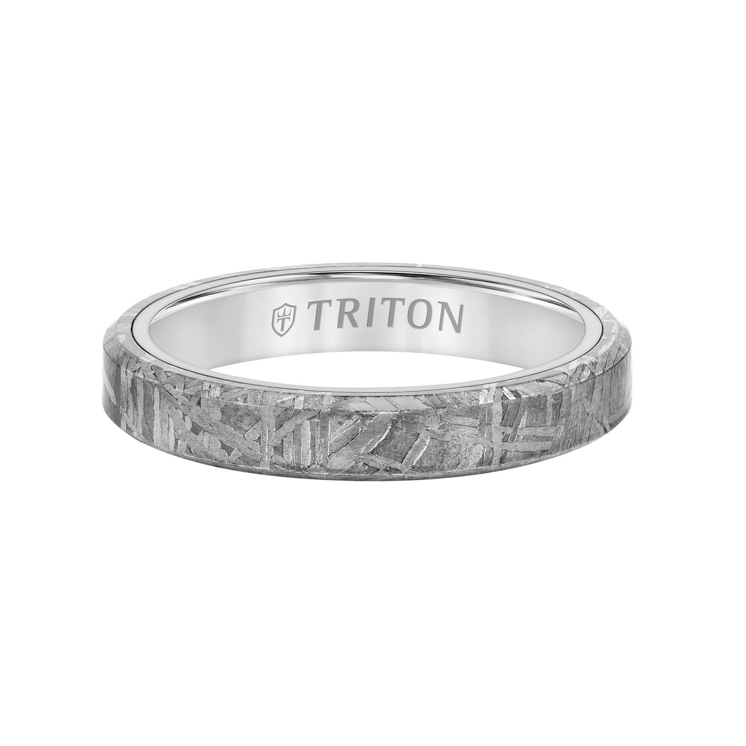4MM Tungsten Carbide Ring - Meteorite Flat Profile with Bevel Edge