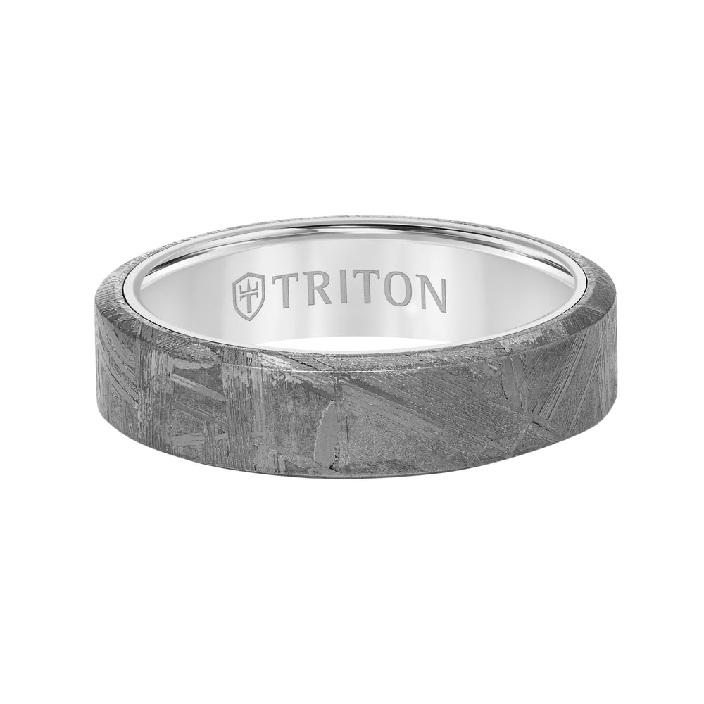 Bevel Edge Meteorite Top Contemporary Wedding Band