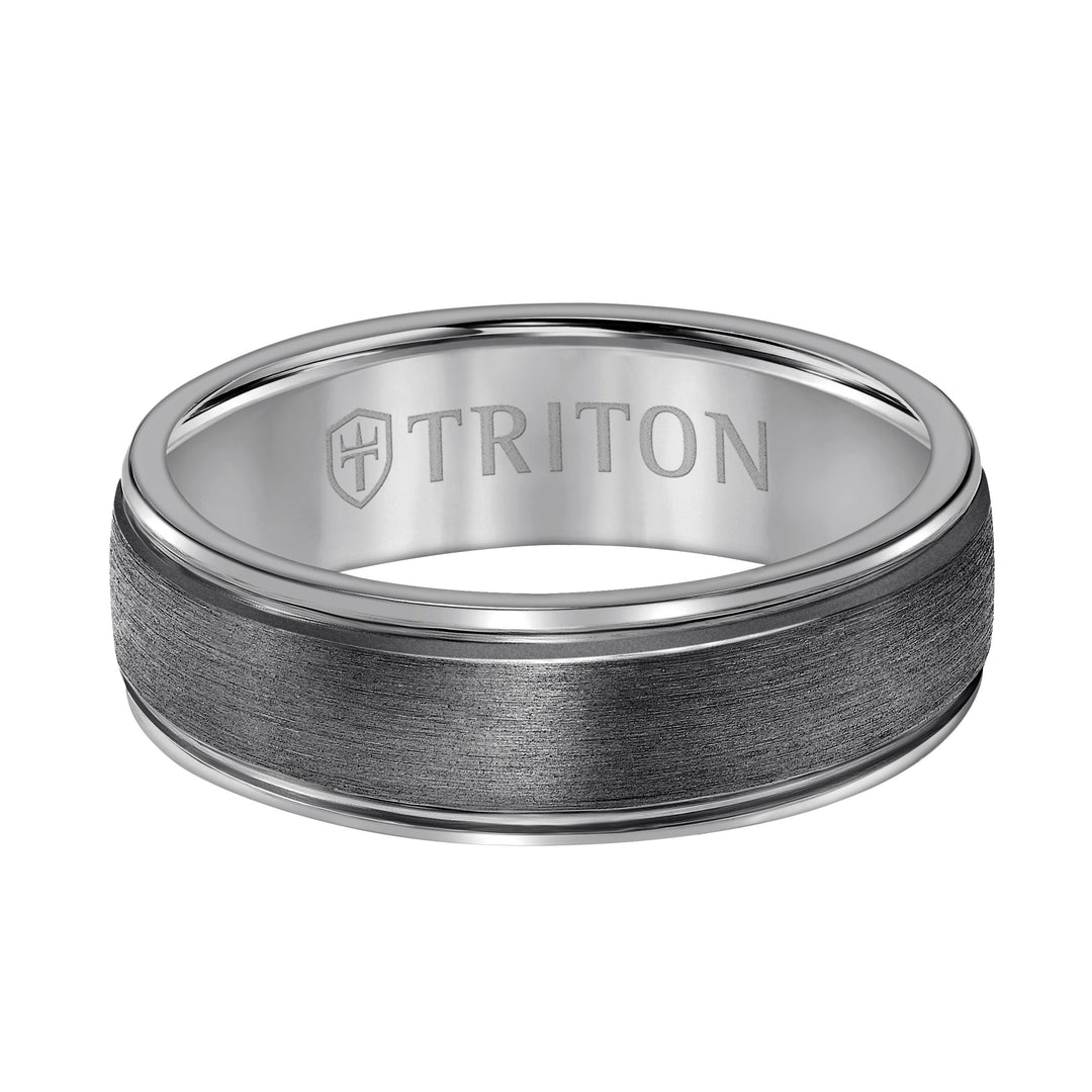 7MM Tantalum Ring -  Chyrstalline Finish Dome with Edge Lines