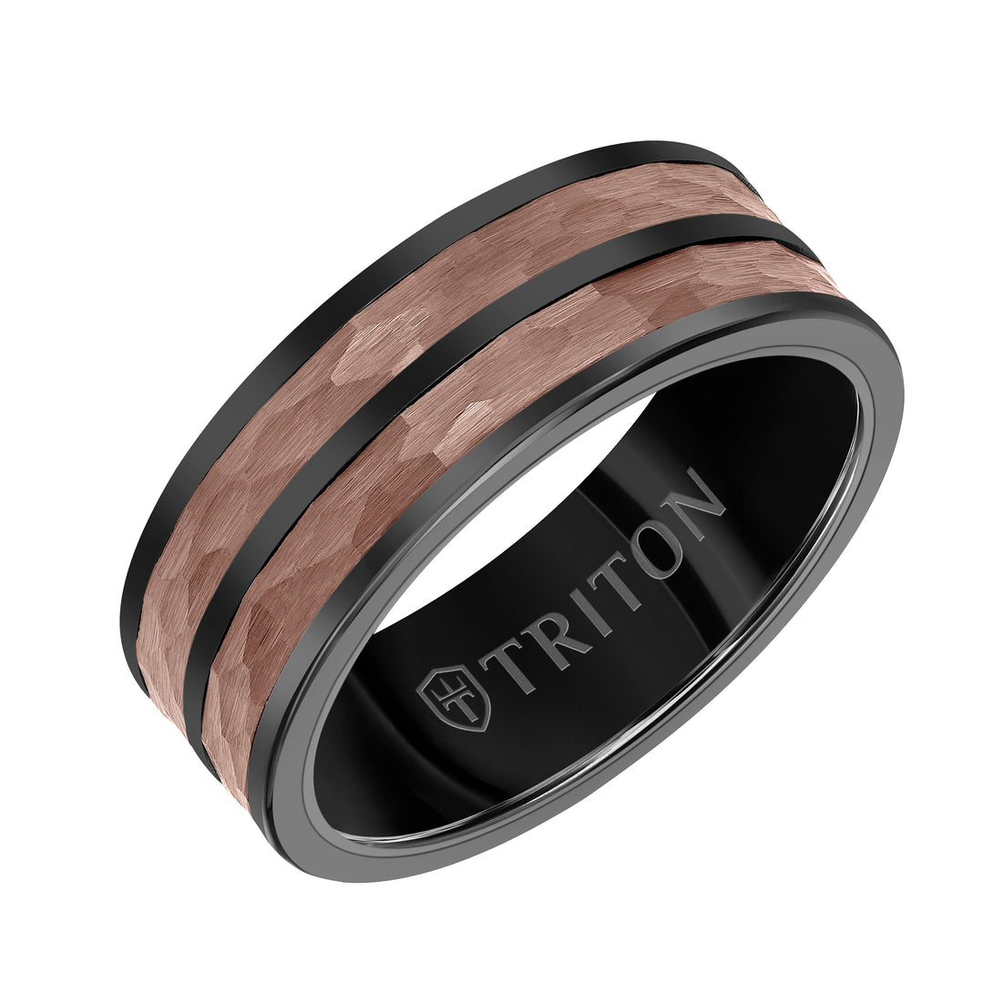 11-6164BBRC8-G.00 - Goldman - 8MM Espresso Tungsten Carbide Ring - Hammered Split Center