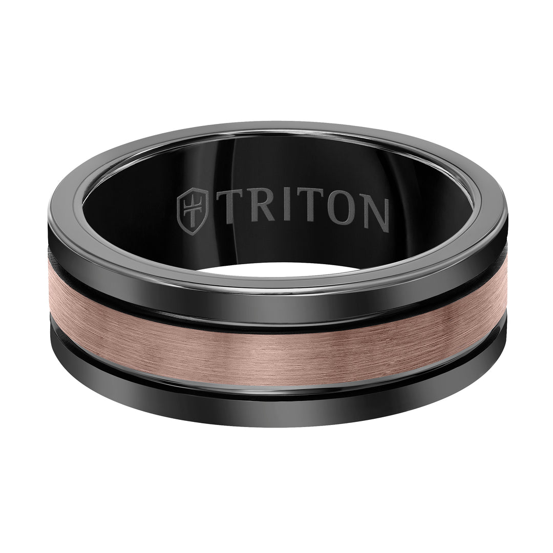 8MM Espresso Tungsten Carbide Ring - Brushed Center Finish
