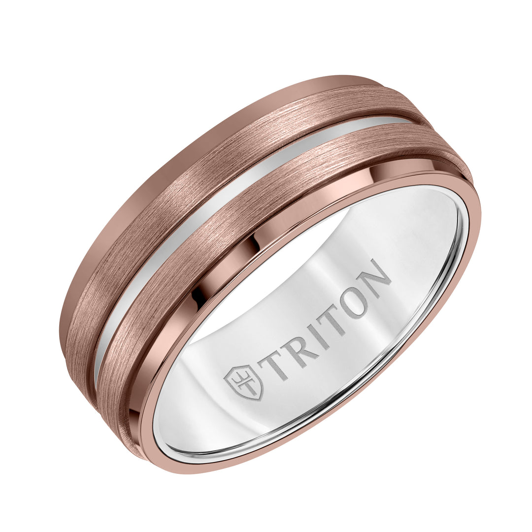 8MM Espresso Tungsten Carbide Ring - Satin Finish with Center Line