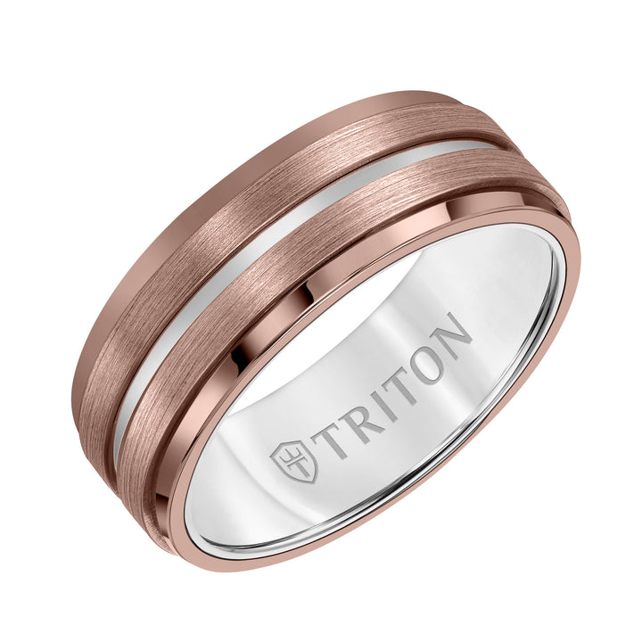 8MM Espresso Tungsten Carbide Ring - Satin Finish with Center Line