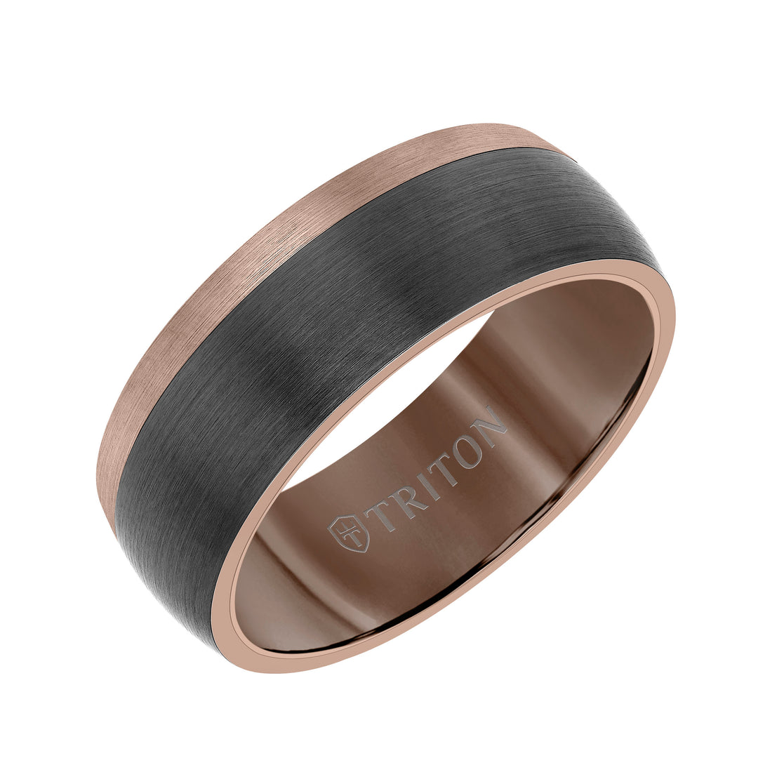 11-6170BRCC8-G.00 - Goldman - 8MM Espresso Tungsten Carbide Ring - Color Blocking and Dome Shape