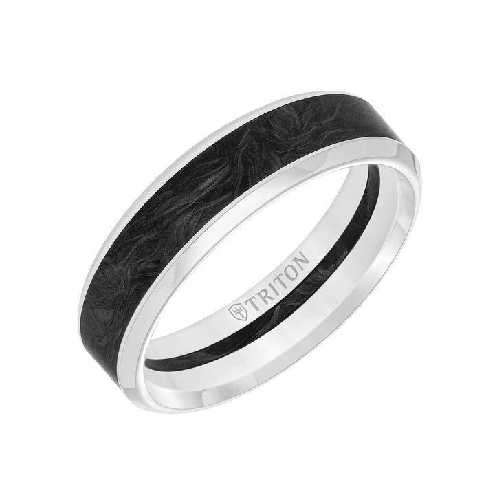 Bevel Edge Forged Carbon Contemporary Wedding Band