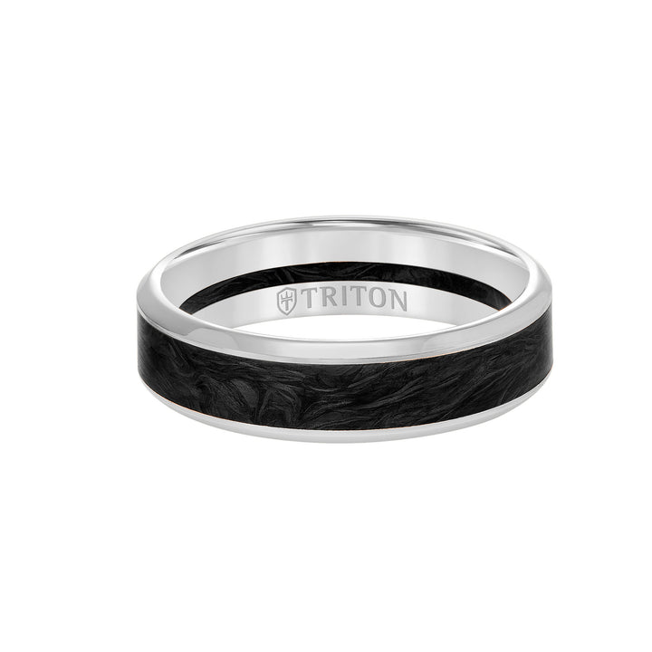 Bevel Edge Forged Carbon Contemporary Wedding Band