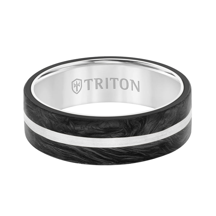 Flat Edge Forged Carbon Contemporary Wedding Band