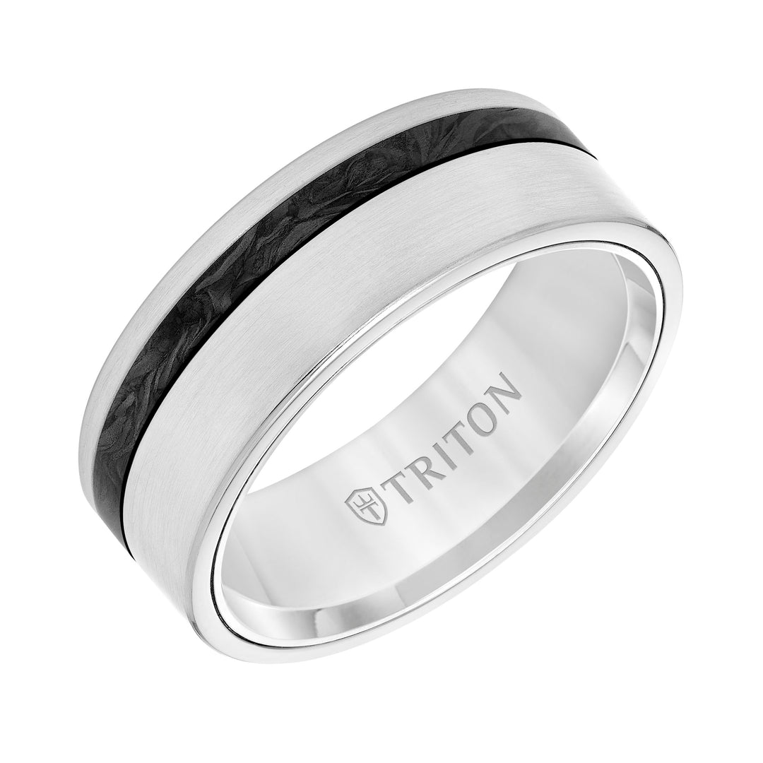 Flat Edge Forged Carbon Contemporary Wedding Band
