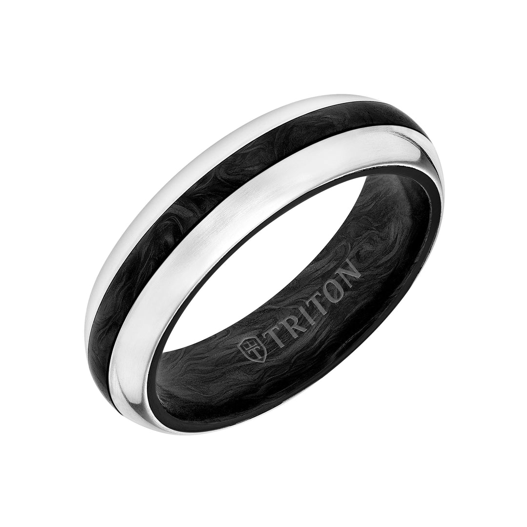 Flat Edge Forged Carbon Contemporary Wedding Band