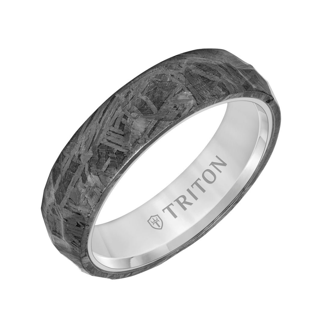 6MM Meteorite + 14K Gold Ring - Hammered Meteorite Edge to Edge with 14K Gold Interior