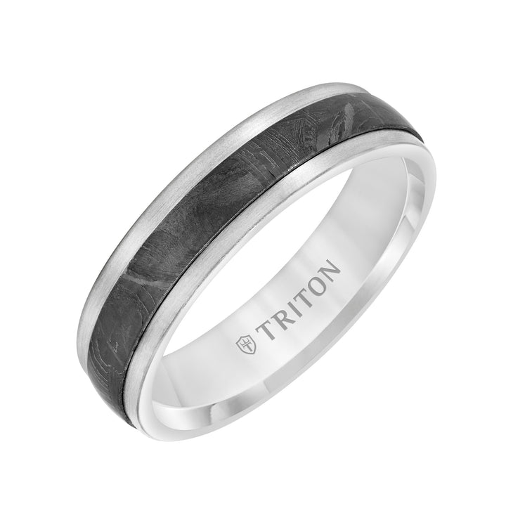 5.5MM Meteorite +14K Gold Ring - Flat Profile with Step Edge