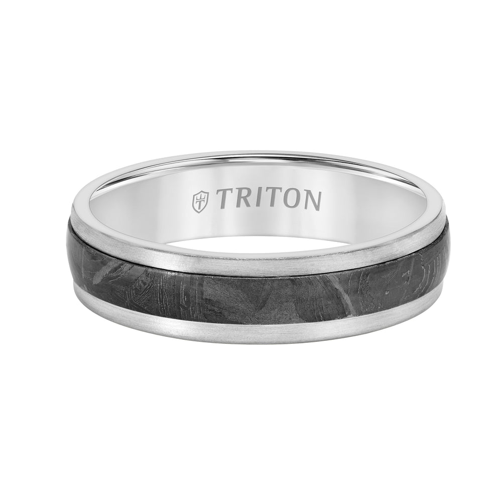 5.5MM Meteorite +14K Gold Ring - Flat Profile with Step Edge