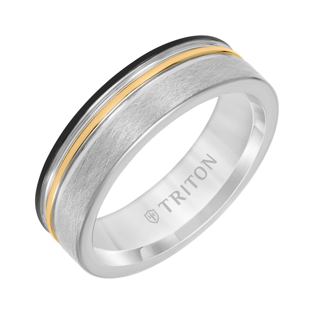 11-6206C7YB-G.00 - Goldman - 7MM Tungsten Carbide Ring with Brushed Finish and Rose and White Gold