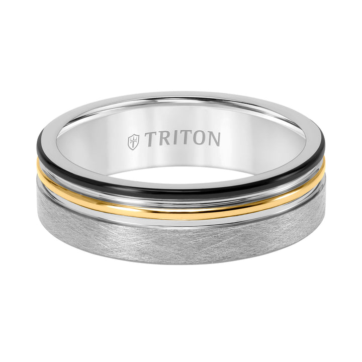 7MM Tungsten Carbide Ring with Brushed Finish and Rose and White Gold
