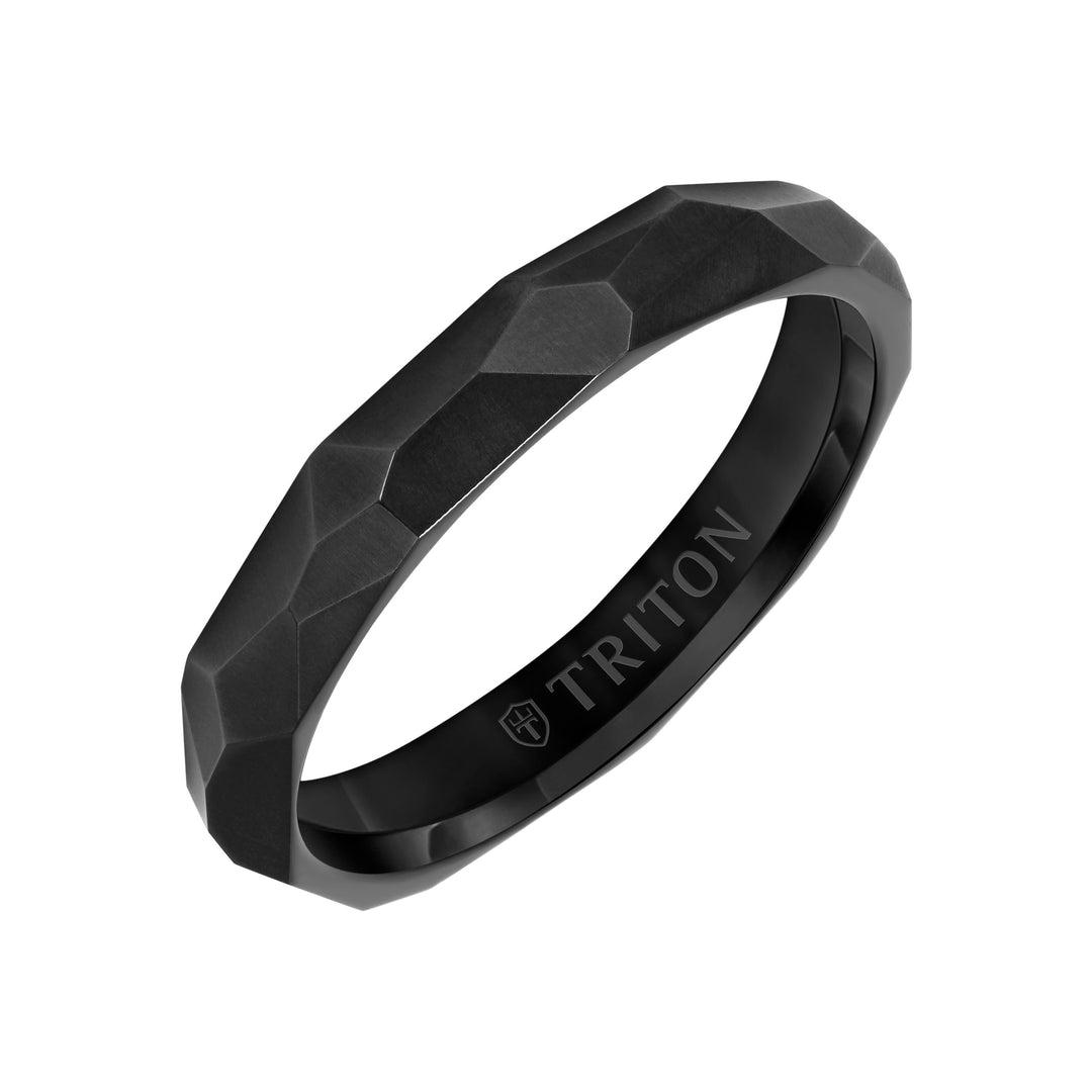 4MM Black Titanium Ring with Faceted Brushed Finish