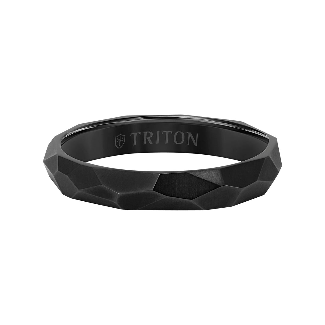 4MM Black Titanium Ring with Faceted Brushed Finish