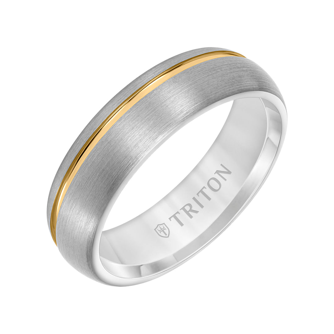 11-6213C65YL-G.00 - Goldman - 6.5MM Tungsten Carbide Ring with Two-Tone Asymetrical Design and Brushed Finish