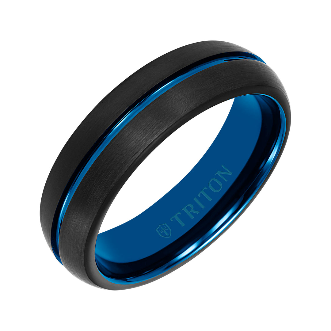11-6214BLBC65-G.00 - Goldman - 6.5MM Tungsten Carbide Two -Tone Ring with Brushed Finish