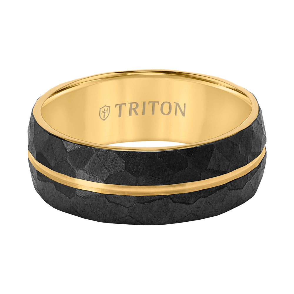 8MM Black Faceted Titanium with Yellow Stripe And Inside