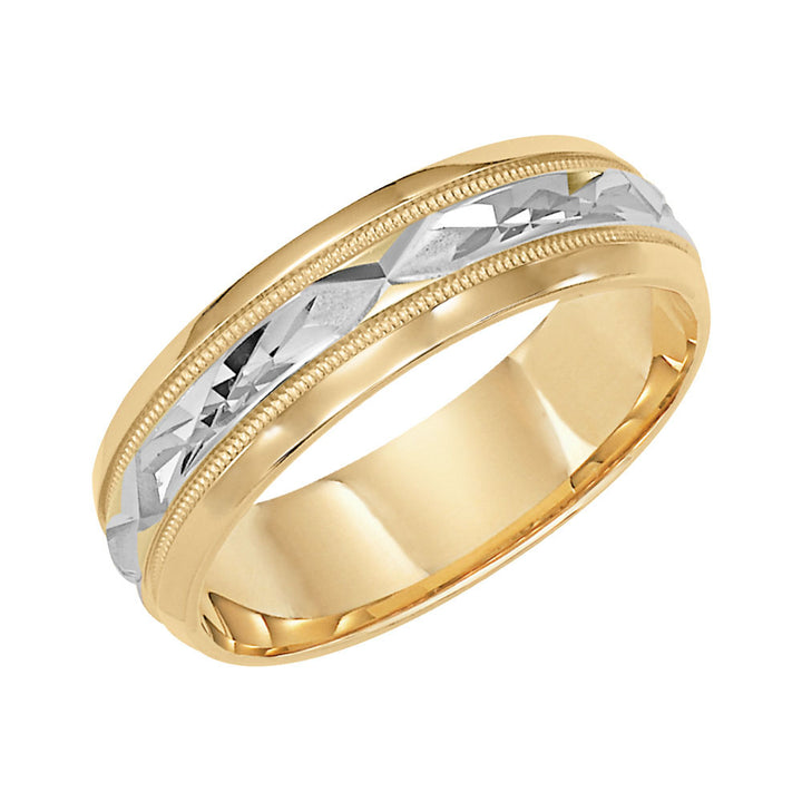 Flat Bevel Edge Carved Wedding Band