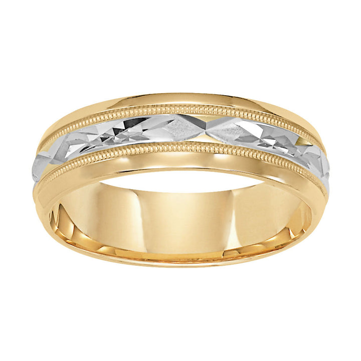 Flat Bevel Edge Carved Wedding Band