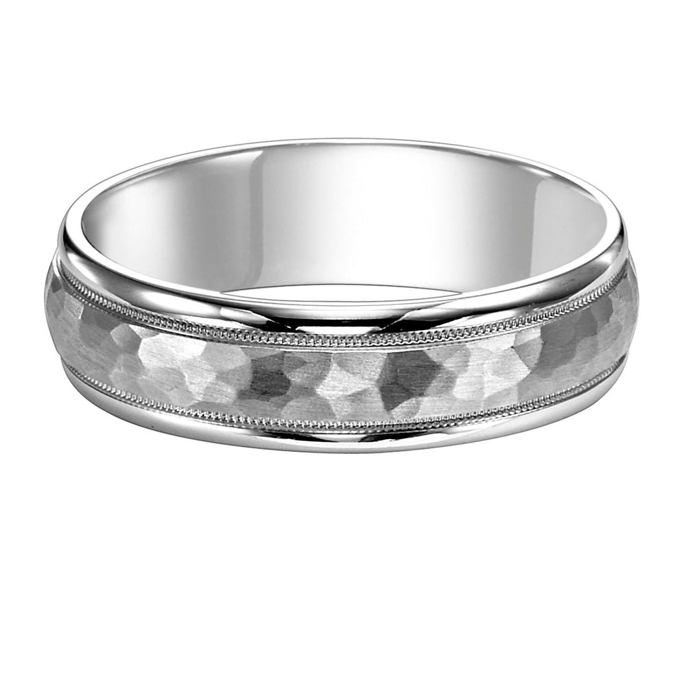 This low domed Comfort Fit wed band features a brushd hammerd finish with milgrn and round edges to complete this luxurious yet classic look Pls note hand hammerd styles will have slight variations due to the nature of the manufacturing process