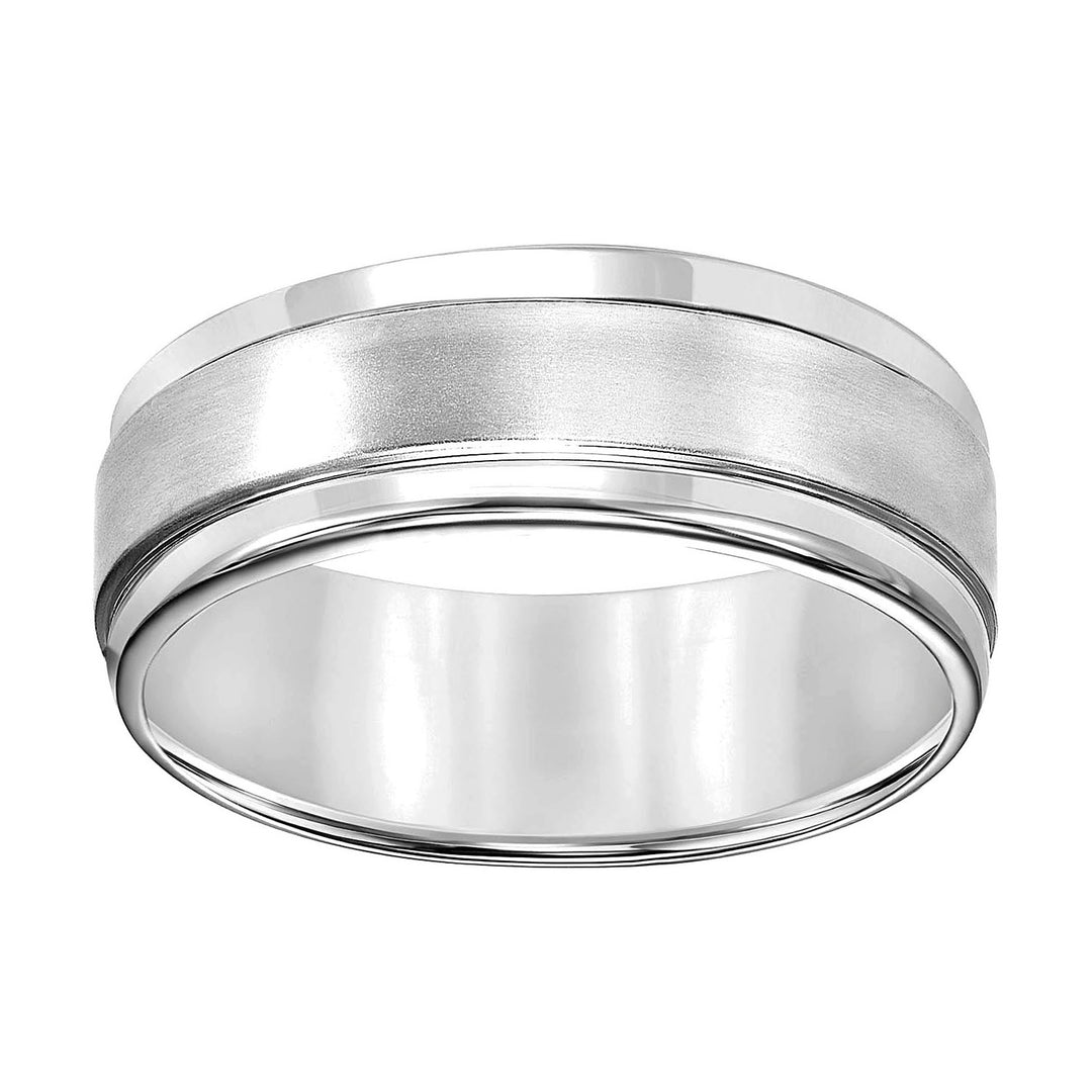 Featuring a stunning brushed finish and handsome round edges, this Comfort Fit wedding band fuses classic style with luxurious details