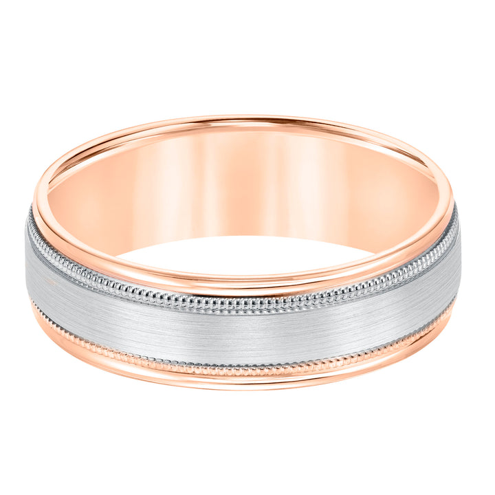 6.5MM Comfort Fit Wedding Band with Satin Finish and Milgrain Accent with Round Edges