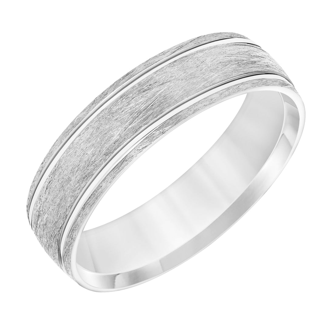 Mens Comfort Fit Wedding Band with Wire Finish and Polished Side Lines