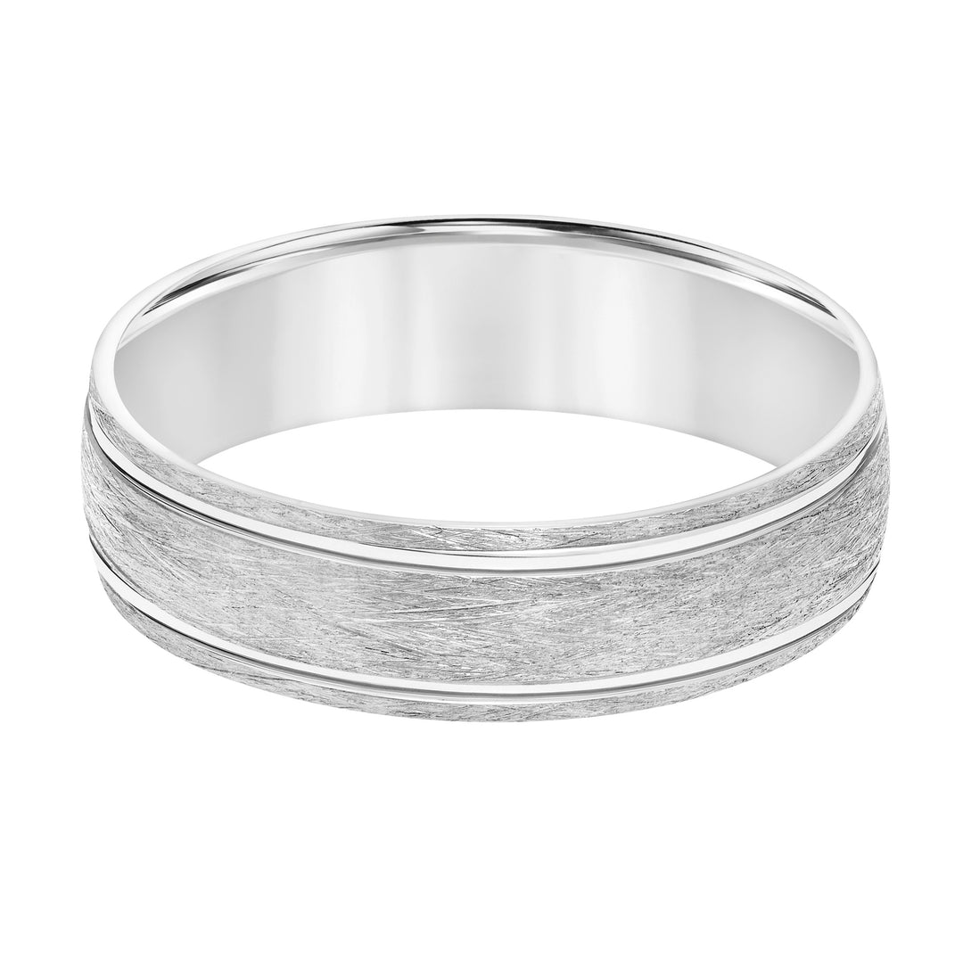 Mens Comfort Fit Wedding Band with Wire Finish and Polished Side Lines