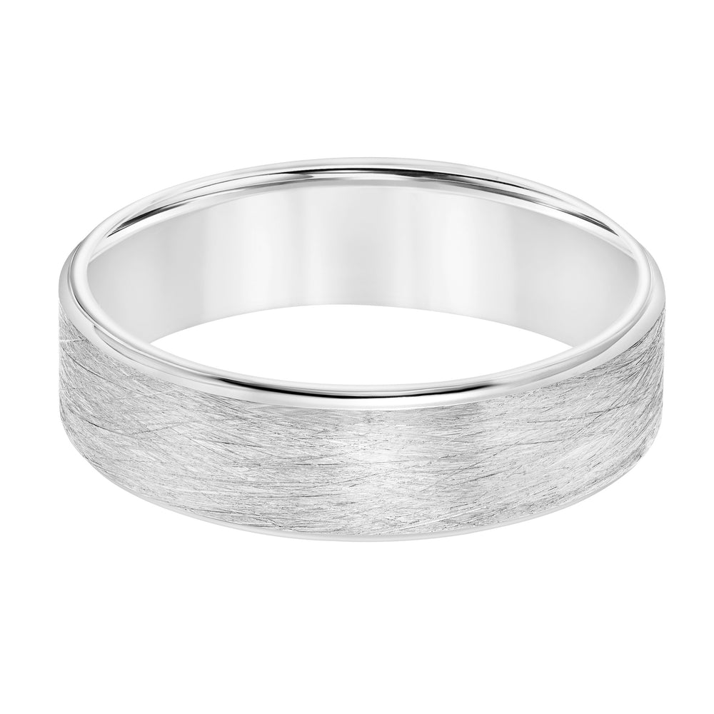 Mens Comfort Fit Wedding Band with Wire Finish and Polished Round Edge