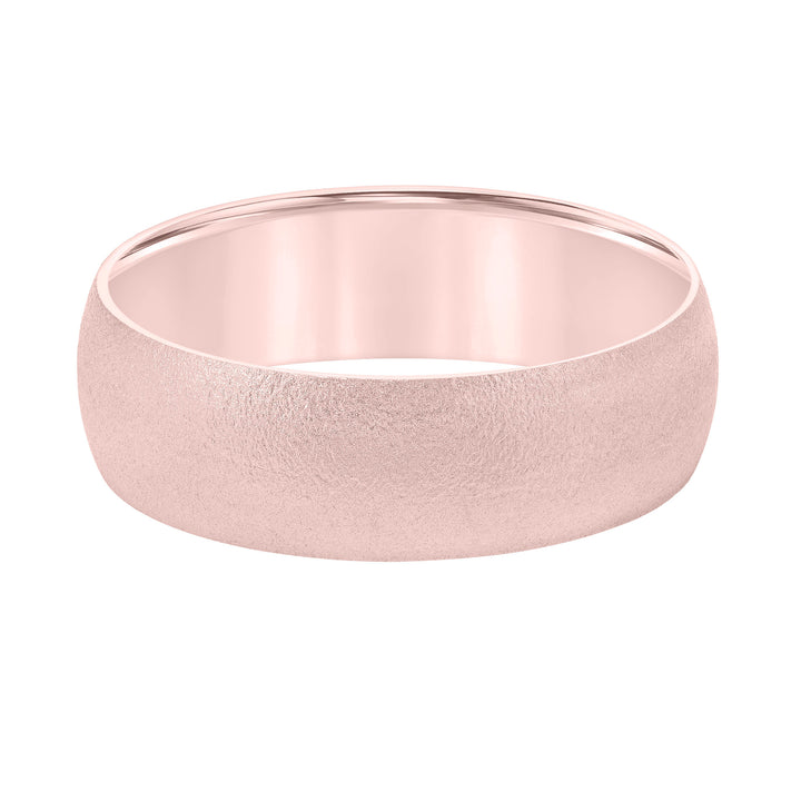 Mens Comfort Fit Wedding Band with Dome Profile and Soft Sand Wire Finish