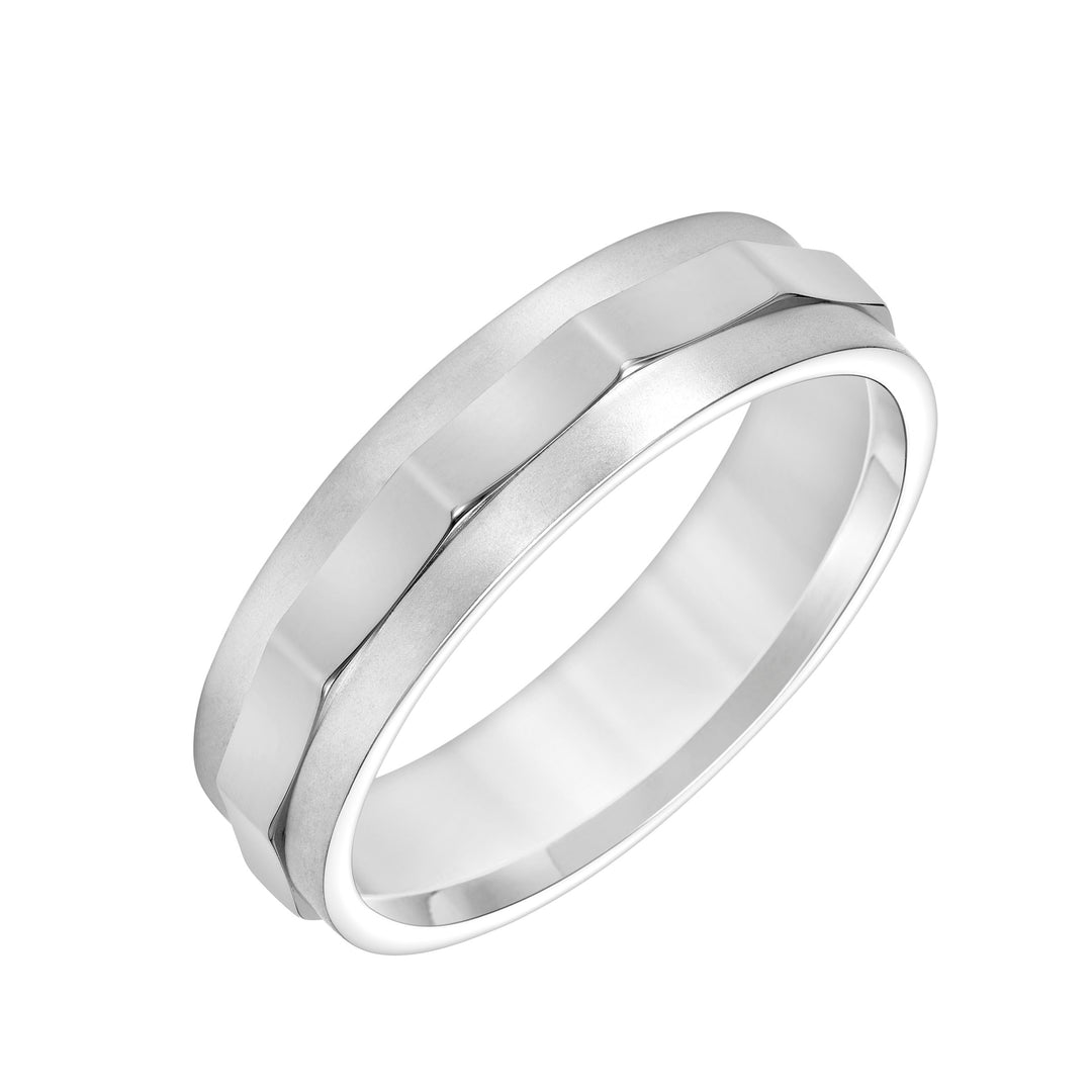 11-9171W6-G.00 - Goldman - Faceted Flat Edge Carved Wedding Band