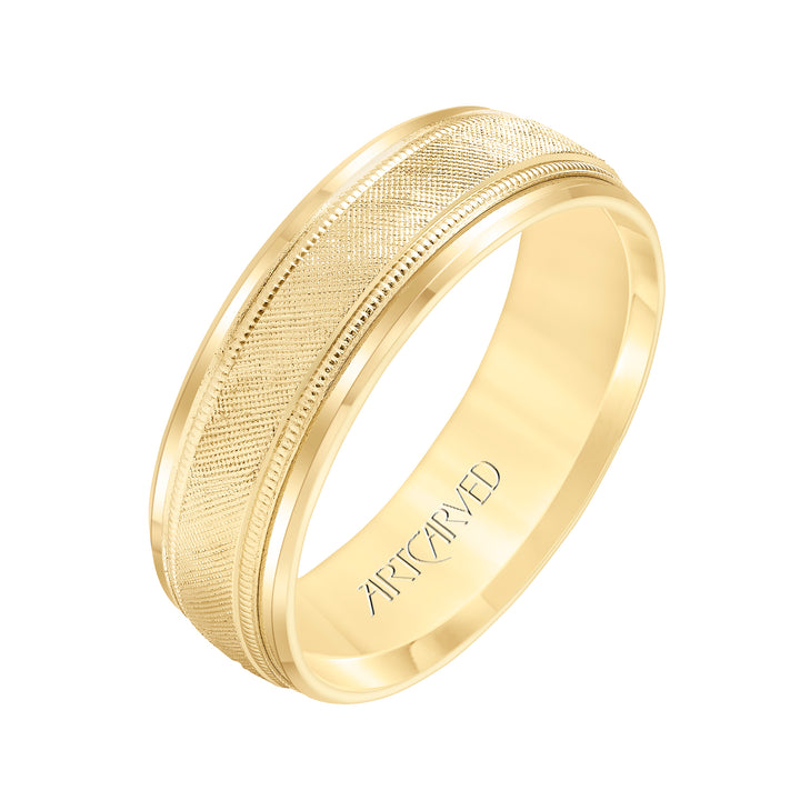 11-WV3402-G.00 - ARTCARVED - Comfort Fit, engraved wedding band with textured design, milgrain and beveled edges