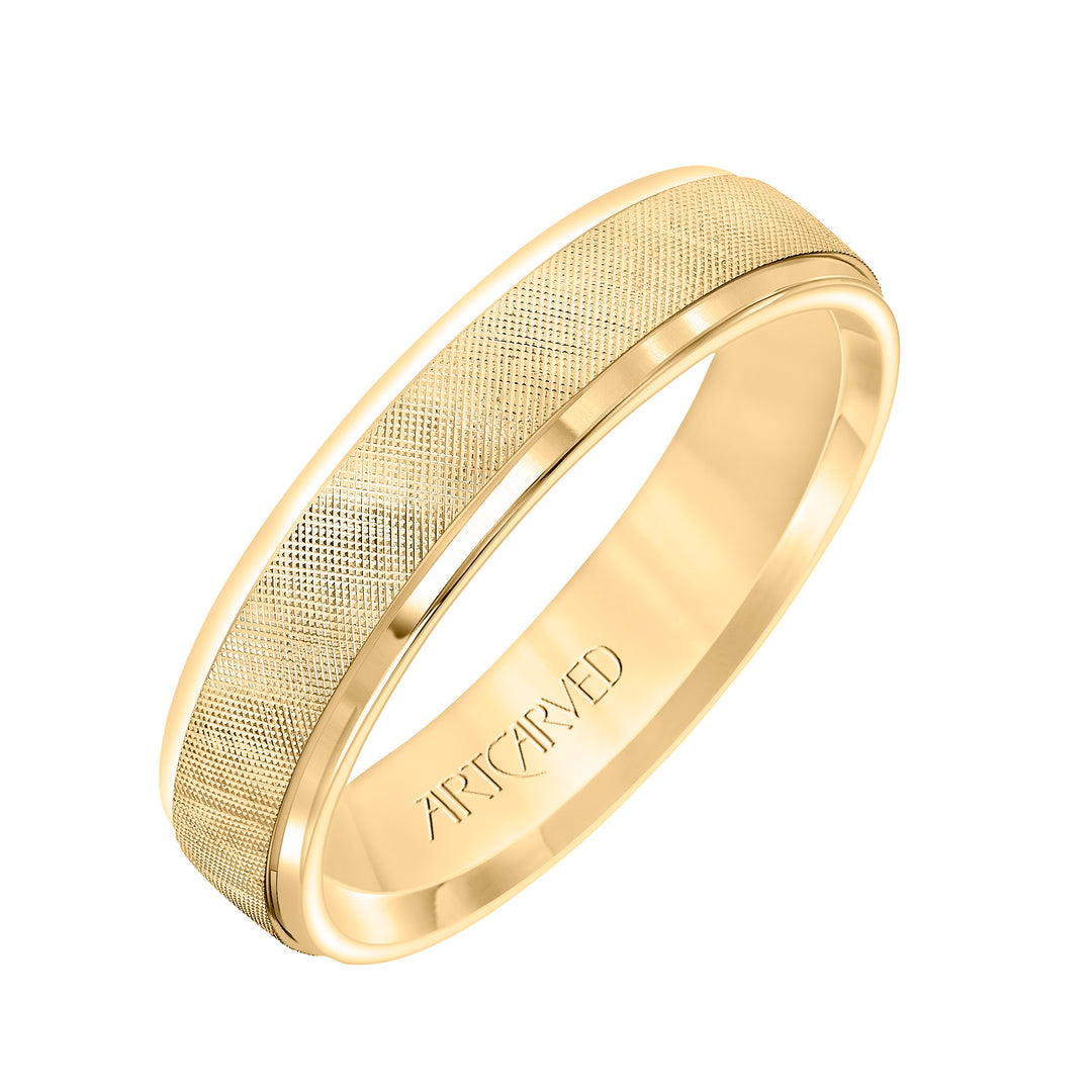 11-WV3900-G - ARTCARVED - Comfort Fit, engraved wedding band with textured design, milgrain and rolled edges