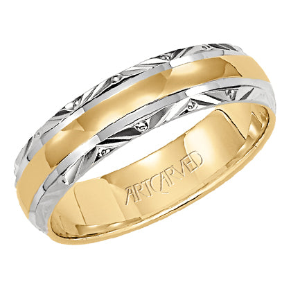 Comfort Fit wedding band with brightly polished center and engraved trim