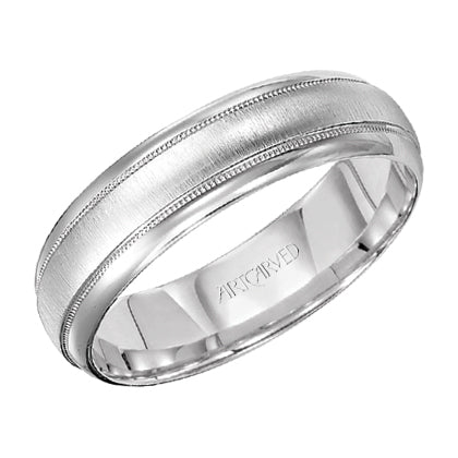 Comfort Fit wedding band with brushed finish, milgrain and rolled edges