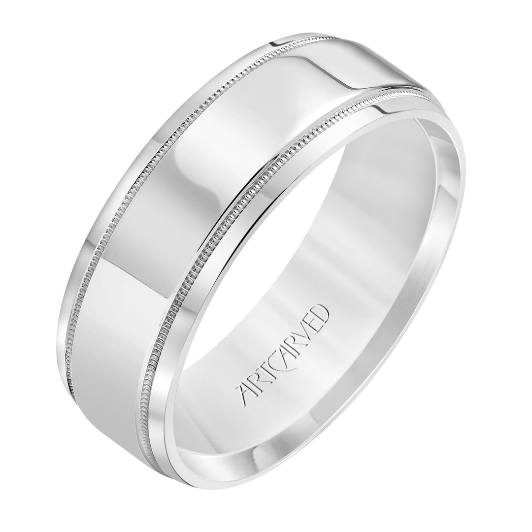 Comfort Fit, classic wedding band with milgrain, bright finish and rolled edges
